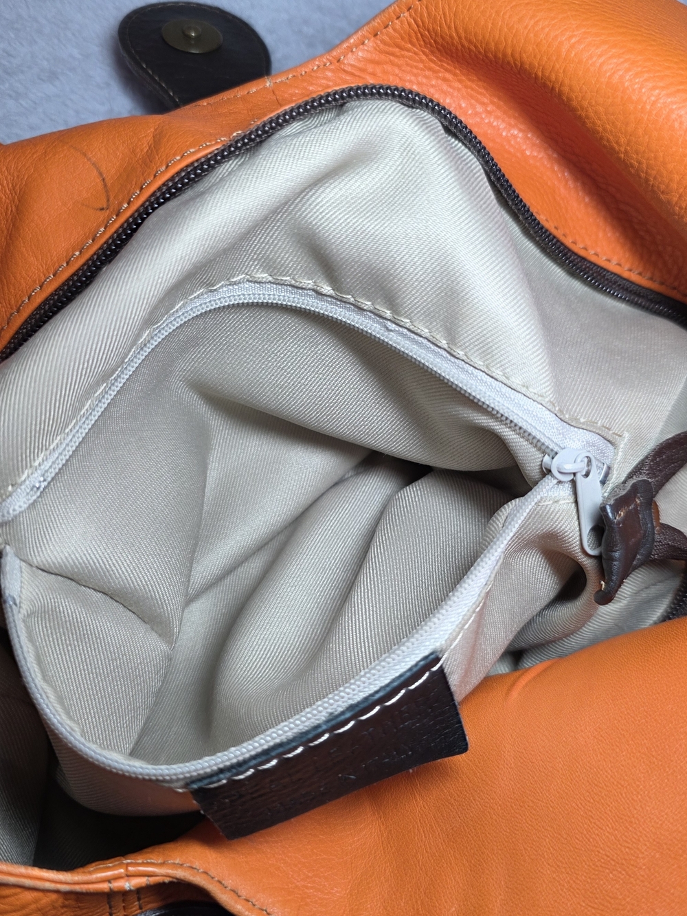 Women's Orange Leather Hobo Bag with Dark Trim - Picture 7 of 12